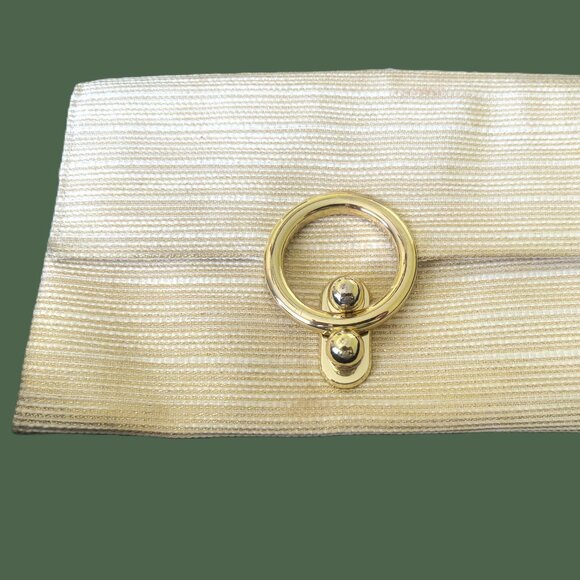 Kate Landry Bone Gold threaded "Silk Slub" Fabric Clutch/Crossbody EUC - Picture 11 of 11